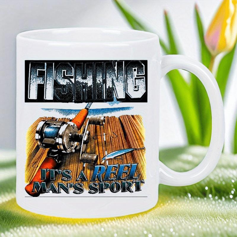 Tailorly White Ceramic 11 oz Mug - Fishing It S A Reel Man S Sport Vintage Fishing Gear Resting On Weathered Wooden Dock Platform Outdoor Scene Fishing Reel