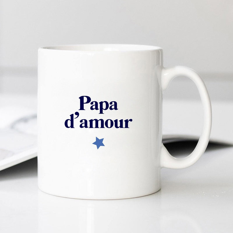 Tailorly White Ceramic 11 oz Mug - Papa Minimalist White Ceramic Background Featuring A Simple Tiny Blue Star Mug
