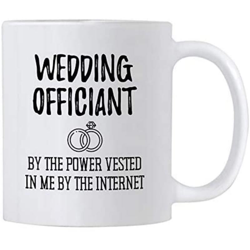 Tailorly White Ceramic 11 oz Mug - Wedding Officiant By The Power Vested In Me By The Internet Interlocking Outline Circles With Diamond Detail Centered On Smooth