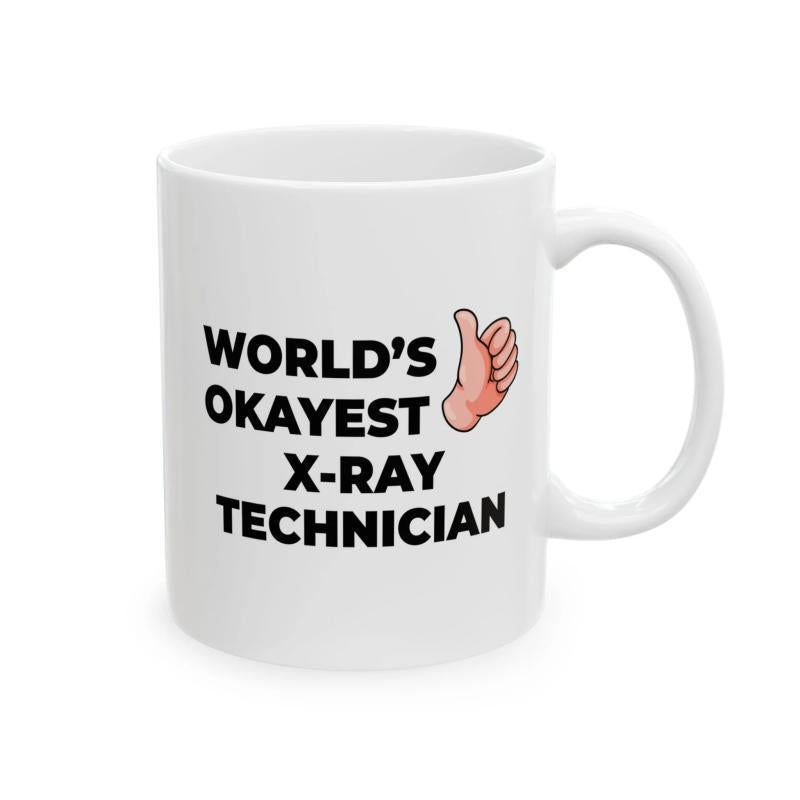 Tailorly White Ceramic 11 oz Mug - Worlds Okayest X Ray Technician Simple Human Hand Giving Enthusiastic Thumbs Up Gesture In Comic Style Mug