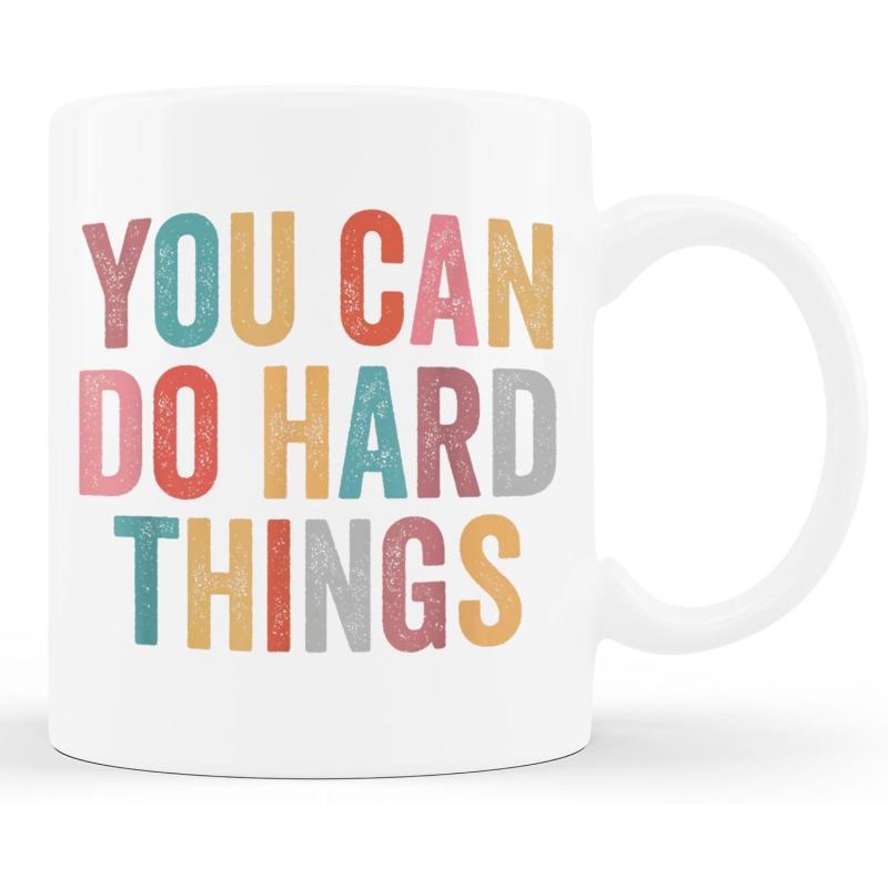 Tailorly White Ceramic 11 oz Mug - You Can Do Hard Things Vibrant Distressed Block Letters Arranged In A Stacked Motivational Layout Quote