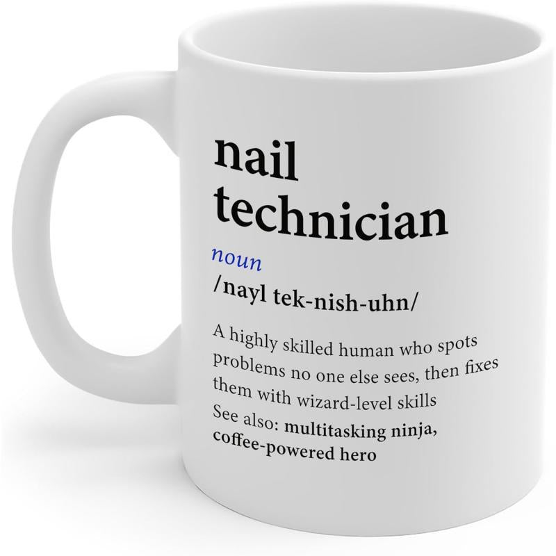 Tailorly White Ceramic 11 oz Mug - Nail Technician Multitasking Ninja Coffee Powered Hero Clean Minimalist Typography Set On A Smooth Surface Ceramic Professional