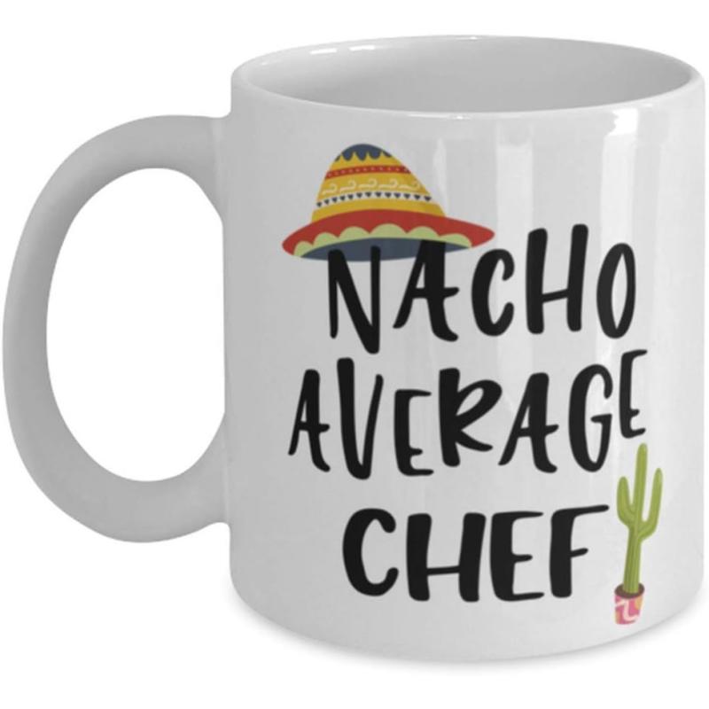 Tailorly White Ceramic 11 oz Mug - Nacho Average Chef Vibrant Mexican Sombrero With Green Cactus Sitting In Pot Chef