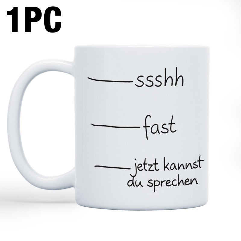 Tailorly White Ceramic 11 oz Mug - 1PC Ssshh Fast Minimalist White Ceramic With Level Lines And Playful Text Mug