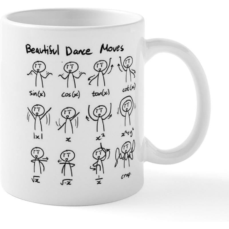 Tailorly White Ceramic 11 oz Mug - Beautiful Dance Moves Mathematical Function Graphs Represented By Humorous Hand Drawn Minimalist Stick Figure
