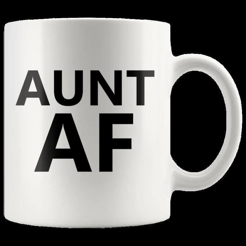 Tailorly White Ceramic 11 oz Mug - Aunt AF Minimalist Style Featuring Bold Black Lettering On Smooth