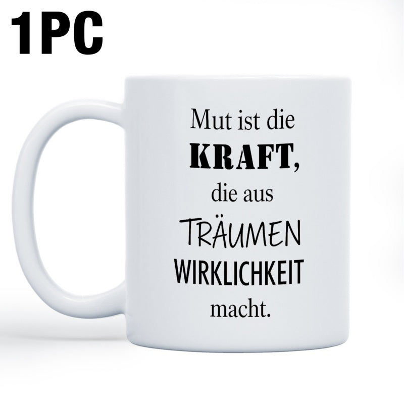 Tailorly White Ceramic 11 oz Mug - Minimalist Clean White Ceramic Vessel With Motivational German Typography Mug