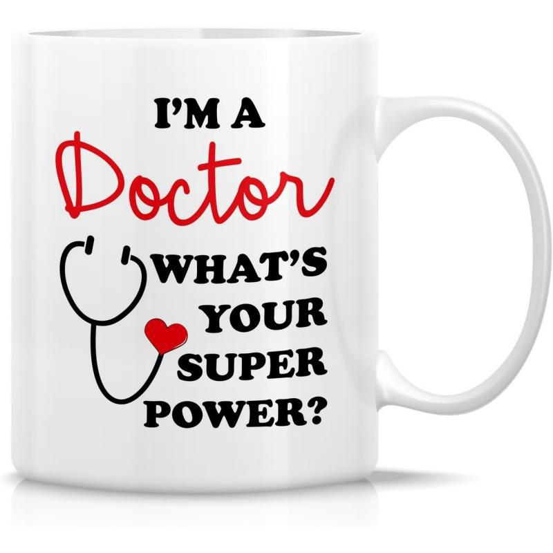 Tailorly White Ceramic 11 oz Mug - Im A Doctor Whats Your Super Power Minimalist Medical Stethoscope Featuring A Small Red Heart With Artistic Lines Stethoscope