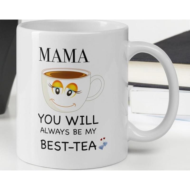 Tailorly White Ceramic 11 oz Mug - Mama You Will Always Be My Best Tea Minimalist Smiling Cartoon Cup Filled With Warm Brown Liquid Mug