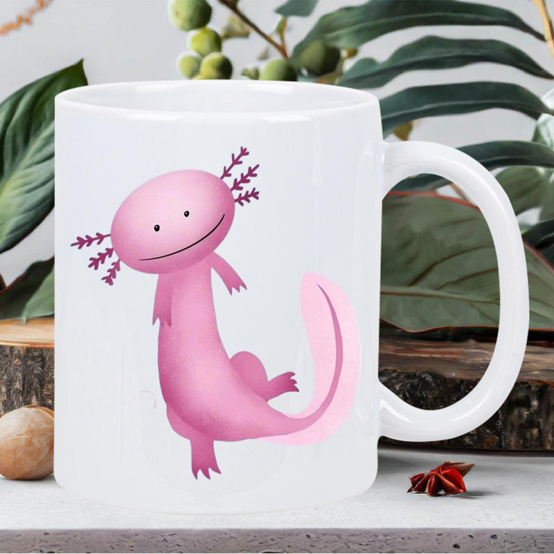 Tailorly White Ceramic 11 oz Mug - Cute Pink Creature Swimming Gracefully With A Sweet Smile Charming Axolotl