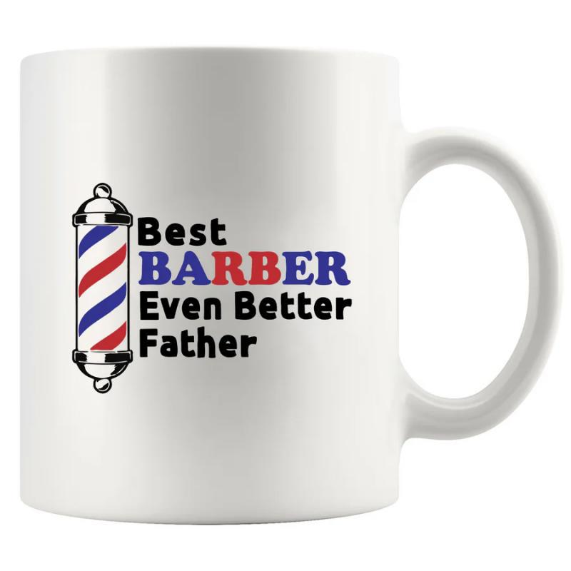 Tailorly White Ceramic 11 oz Mug - Best Barber Even Better Father Traditional Red White And Blue Striped Icon With Classic Silver Details Barber Pole