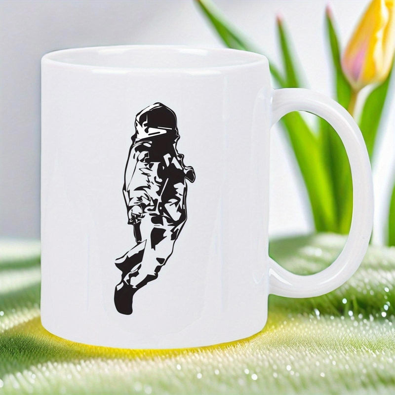 Tailorly White Ceramic 11 oz Mug - Floating In Infinite Space With A Minimalist Black Stencil Style Astronaut