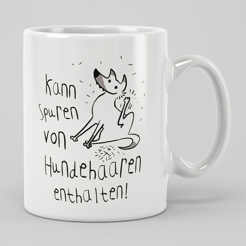 Tailorly White Ceramic 11 oz Mug - Hand Drawn Minimalist Sketch Of A Scratching Dog With Flying Hair Dog