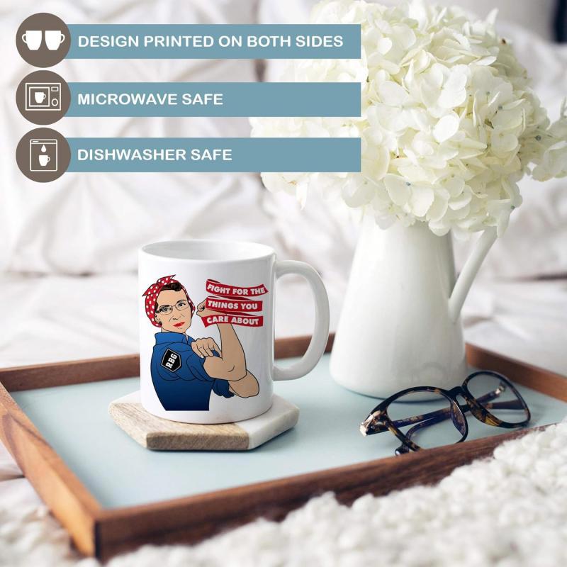 Tailorly White Ceramic 11 oz Mug - Mom The One Who Makes The Coffee Strong Retro Style Woman Flexing Arm In Blue Work Shirt Woman