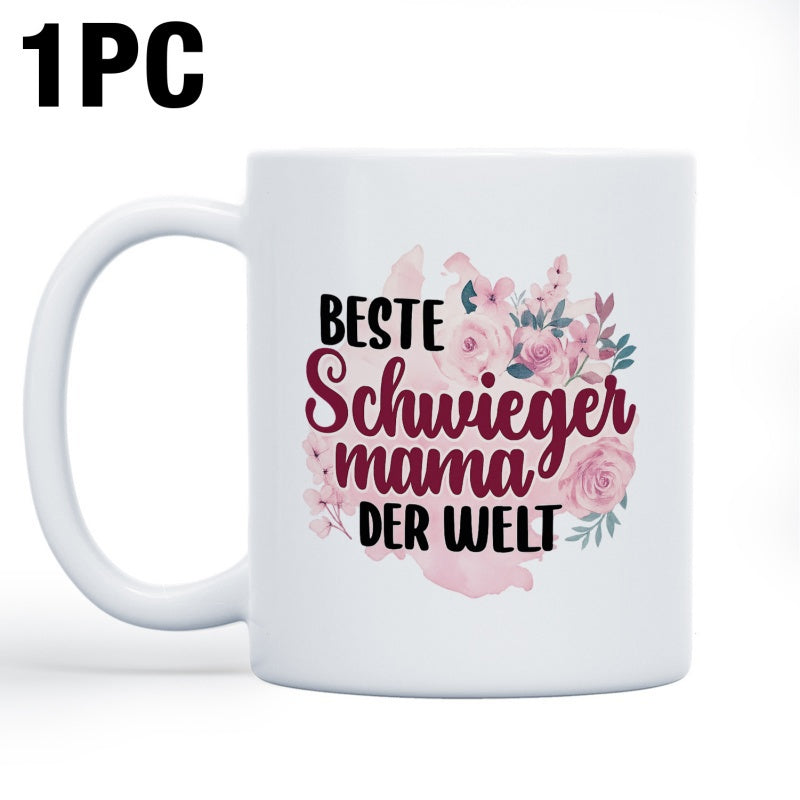 Tailorly White Ceramic 11 oz Mug - Pink Delicate Flowers In Bloom With Green Leaves And Soft Petals Flower