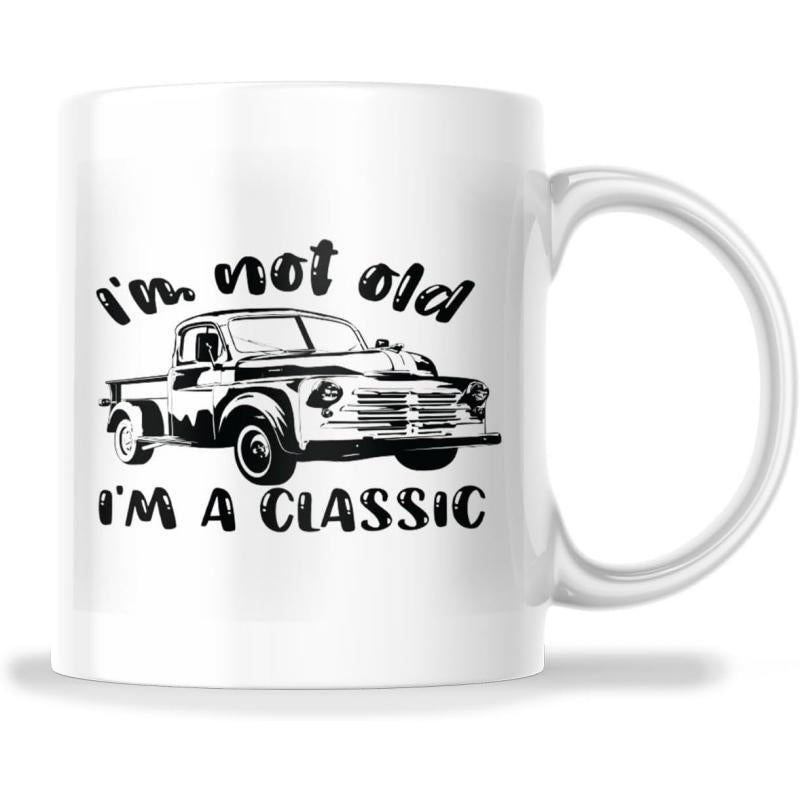 Tailorly White Ceramic 11 oz Mug - I'm Not Old I'm A Classic Vintage Hand Drawn Pickup Truck Sketch Driving On Plain Ground Truck