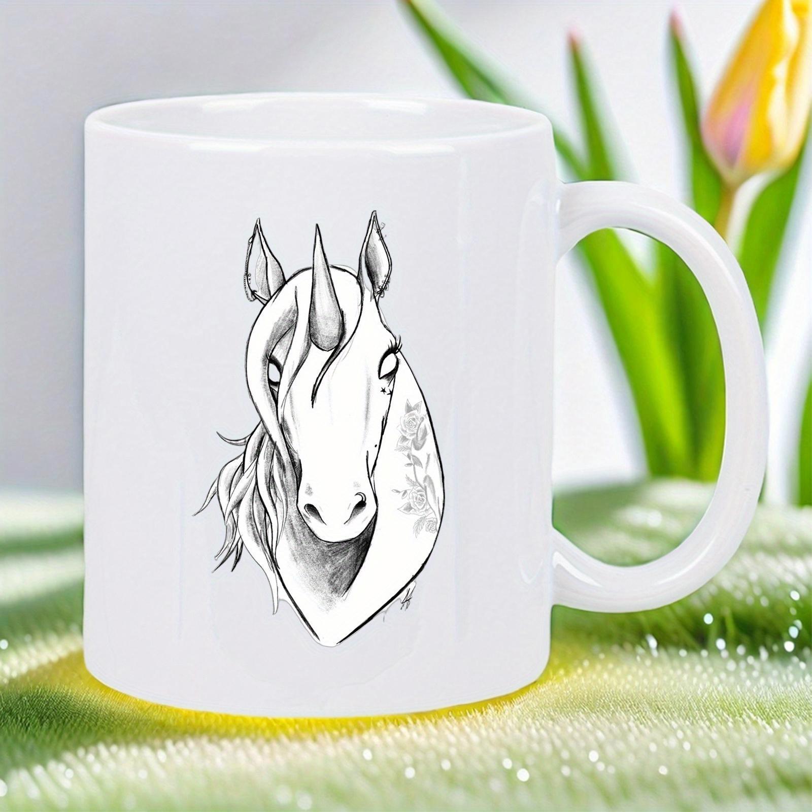 Tailorly White Ceramic 11 oz Mug - Minimalist Hand Drawn Sketch Featuring Artistic Line Work Of A Mythical Majestic Unicorn