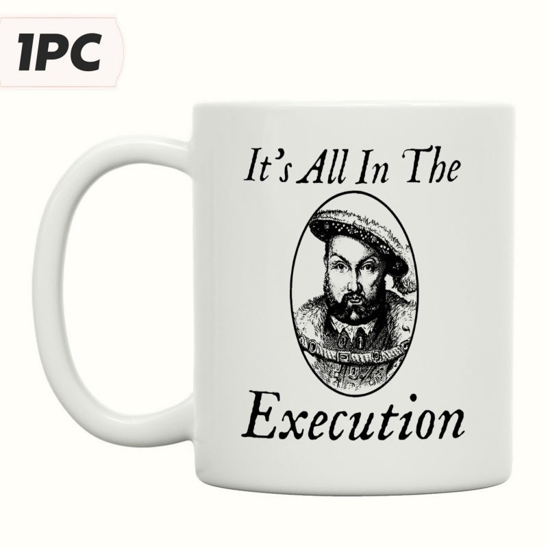 Tailorly White Ceramic 11 oz Mug - Its All In The Execution Vintage Style Portrait Of King Henry VIII Inside An Oval Frame Portrait