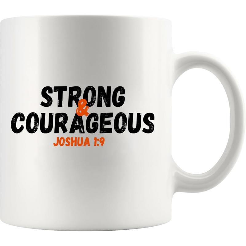 Tailorly White Ceramic 11 oz Mug - Strong Courageous Joshua 1 9 Sleek Featuring Distressed Black Artistic Lettering Mug