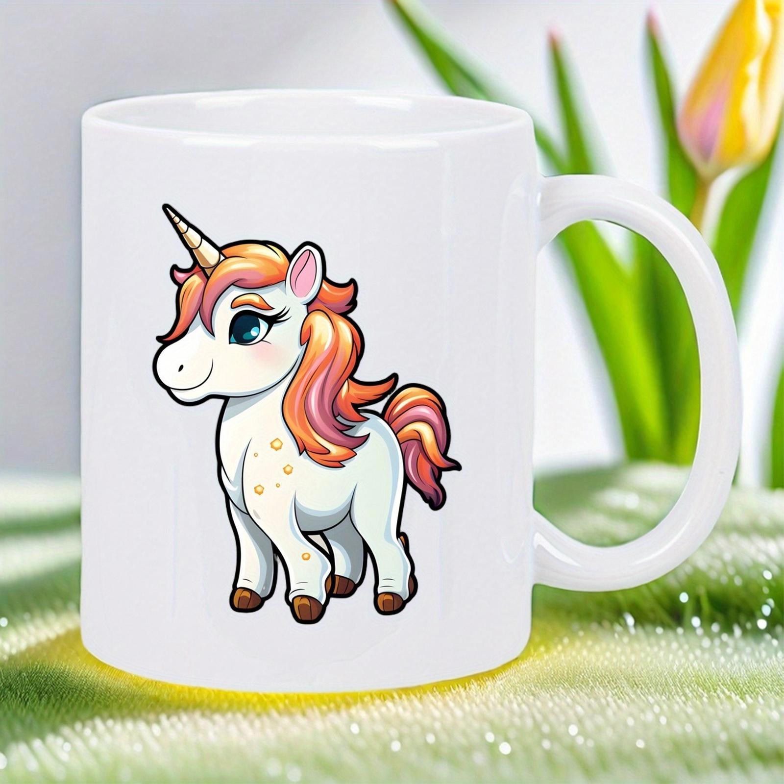 Tailorly White Ceramic 11 oz Mug - Graceful Little Pony With Colorful Flowing Mane And Golden Horn Unicorn