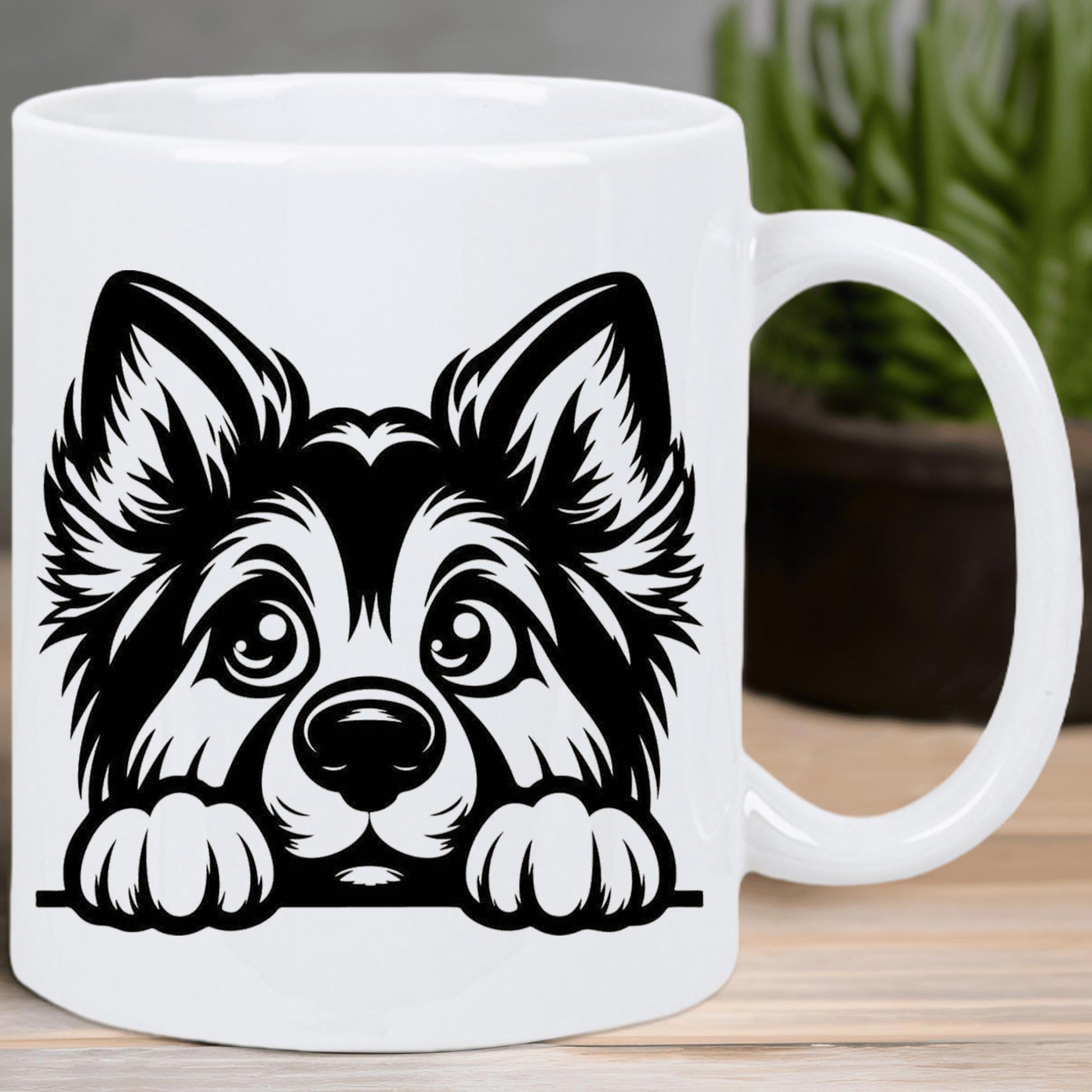 Tailorly White Ceramic 11 oz Mug - Cute Peeking Husky With Pointy Ears And Large Expressive Eyes Dog