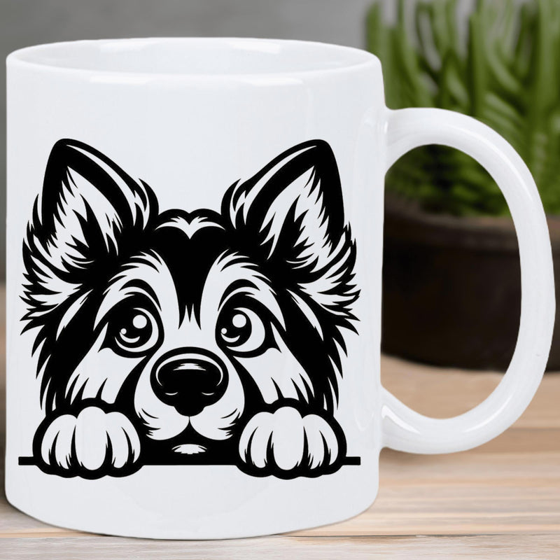 Tailorly White Ceramic 11 oz Mug - Cute Peeking Husky With Pointy Ears And Large Expressive Eyes Dog