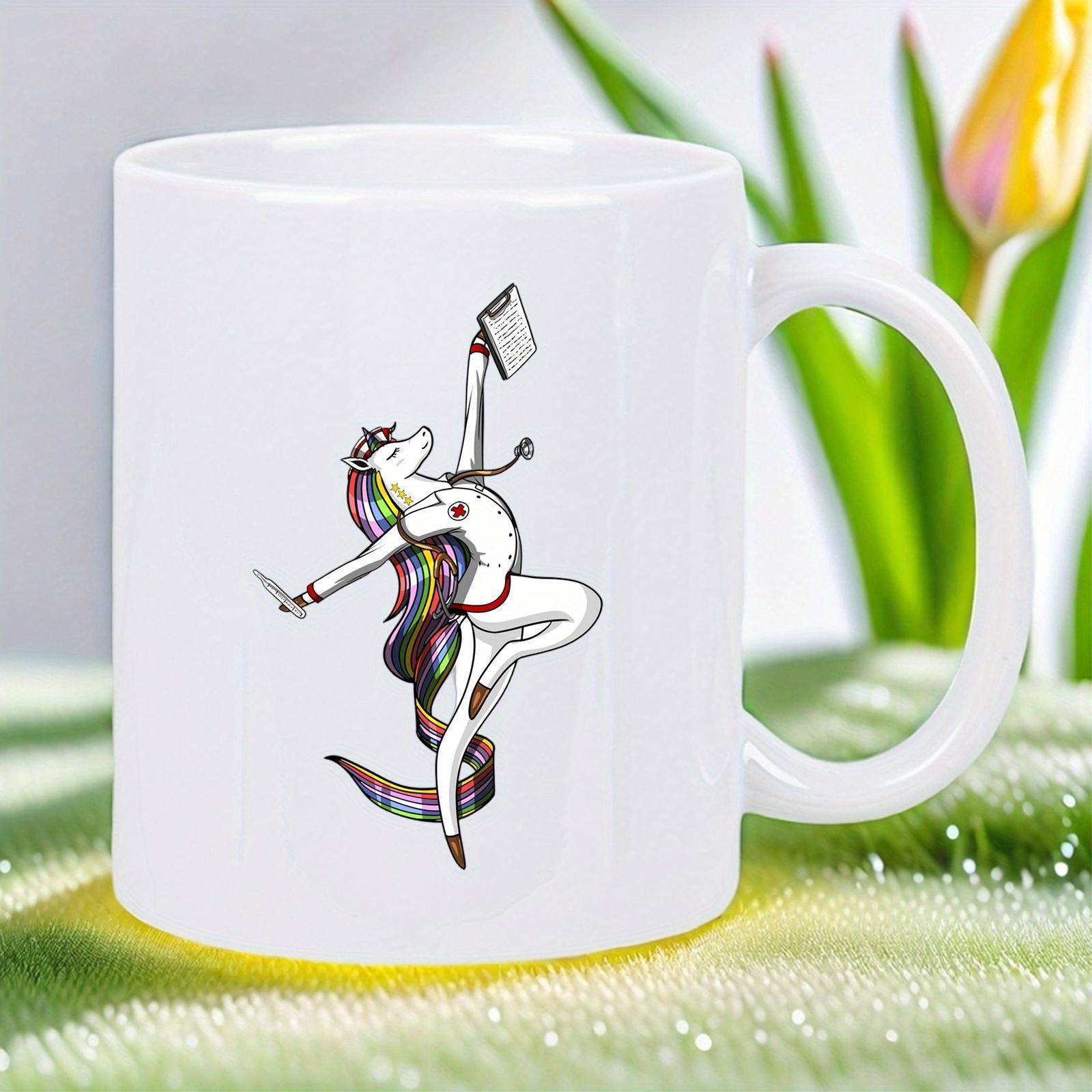 Tailorly White Ceramic 11 oz Mug - Elegant Dancing Fantasy Creature With Vibrant Rainbow Hair And Colorful Tail Unicorn
