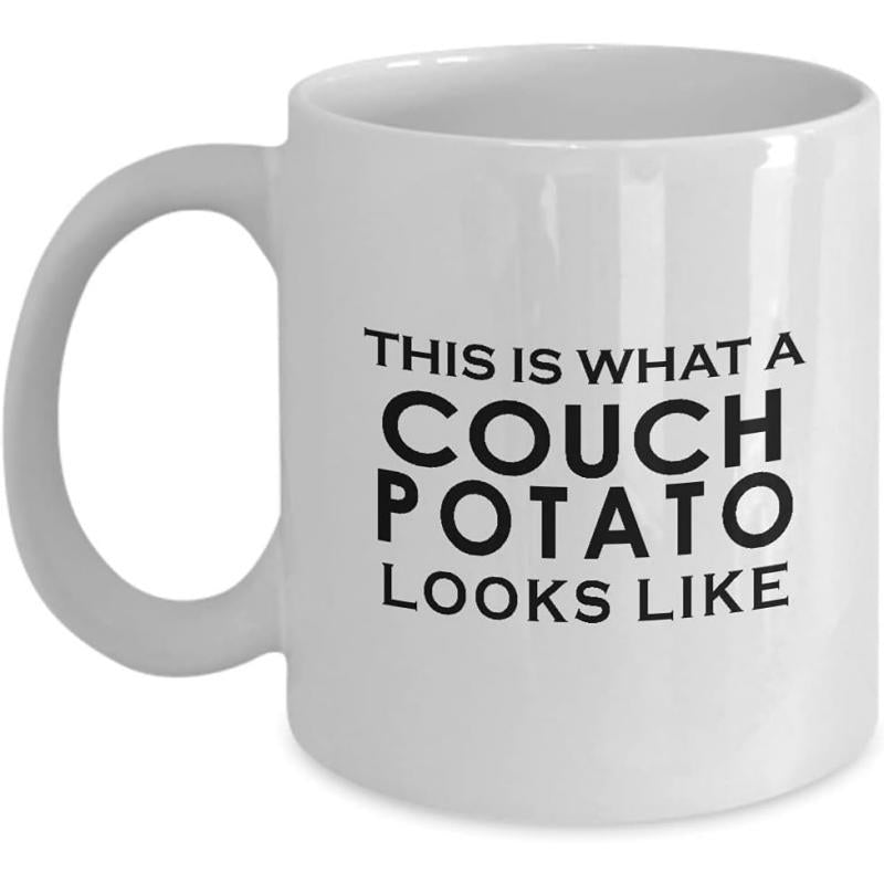 Tailorly White Ceramic 11 oz Mug - This Is What A Couch Potato Looks Like Minimalist Bold Black Typography Printed On Glossy
