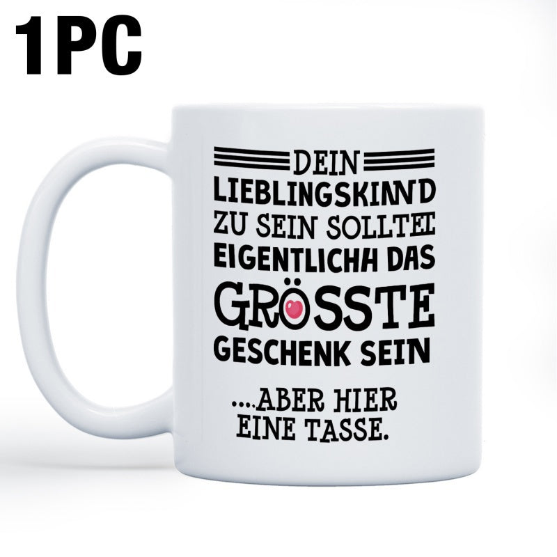 Tailorly White Ceramic 11 oz Mug - 1pc Minimalist White Ceramic Vessel Featuring Bold Black Decorative Text Centered Mug