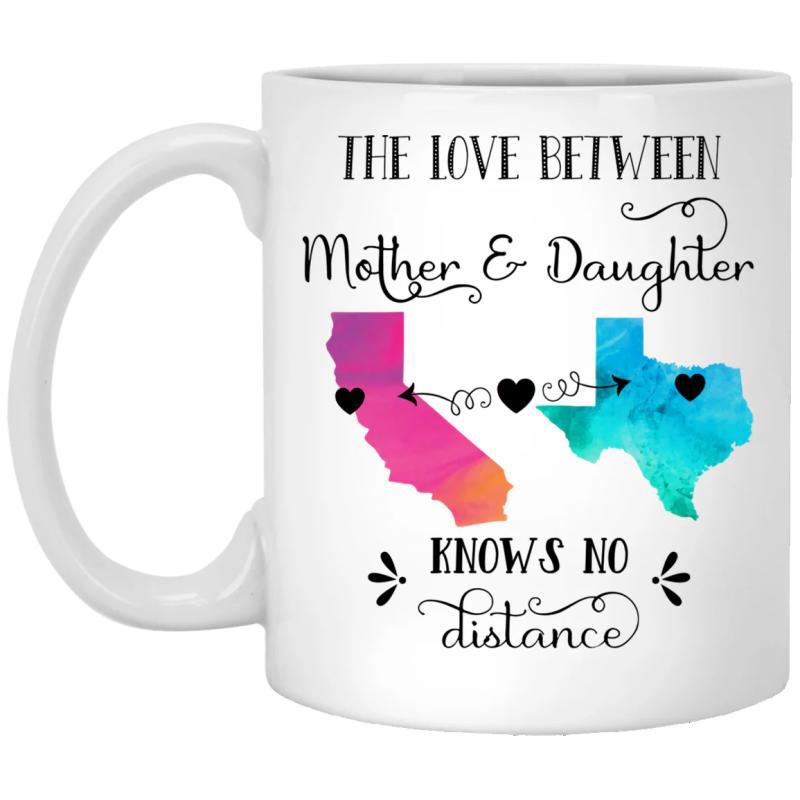 Tailorly White Ceramic 11 oz Mug - The Love Between Mother And Daughter Knows No Distance Colorful Watercolor Map Silhouettes Connected By Delicate Heart Dashed