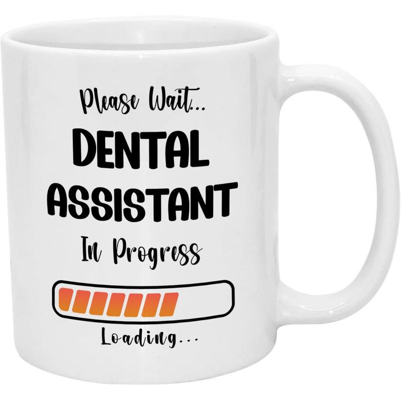 Tailorly White Ceramic 11 oz Mug - Please Wait Dental Assistant In Progress Loading Simple Progress Graphic With Vibrant Orange Blocks Representing Task Status