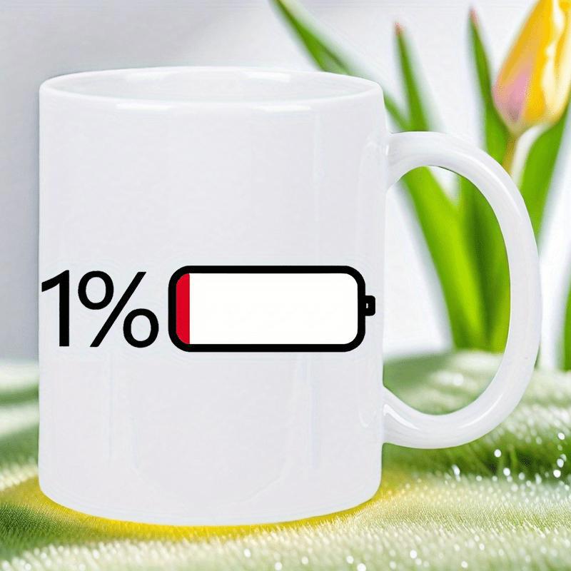 Tailorly White Ceramic 11 oz Mug - One Percent Minimalist Low Battery Icon With Red Progress Bar On