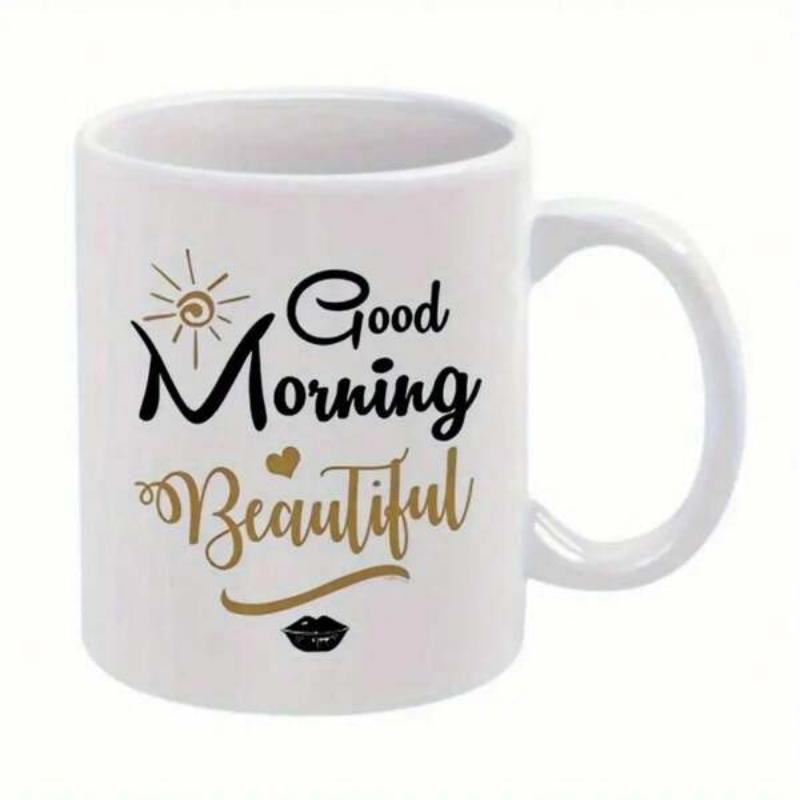Tailorly White Ceramic 11 oz Mug - Good Morning Beautiful Elegant Golden Script Design Featuring Minimalist Sun And Heart Mug