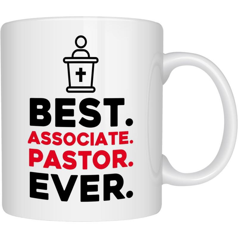 Tailorly White Ceramic 11 oz Mug - Best Associate Pastor Ever Minimalist Religious Figure Standing Behind A Sacred Cross Lectern Mug