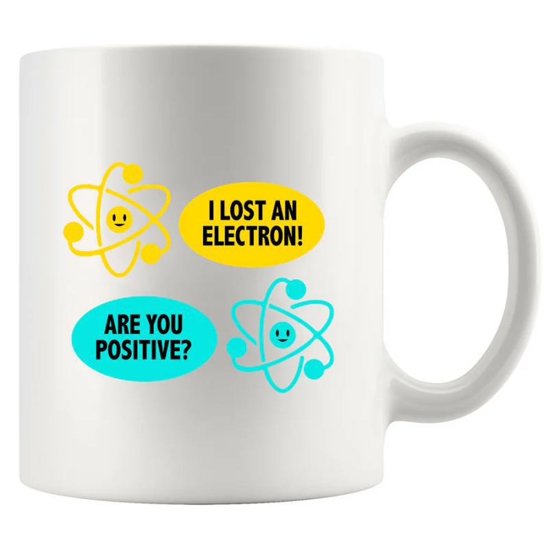 Tailorly White Ceramic 11 oz Mug - I Lost An Electron Are You Positive Cute Cartoon Science Atoms Floating With Smile Faces On Bright Colorful Bubbles Atom