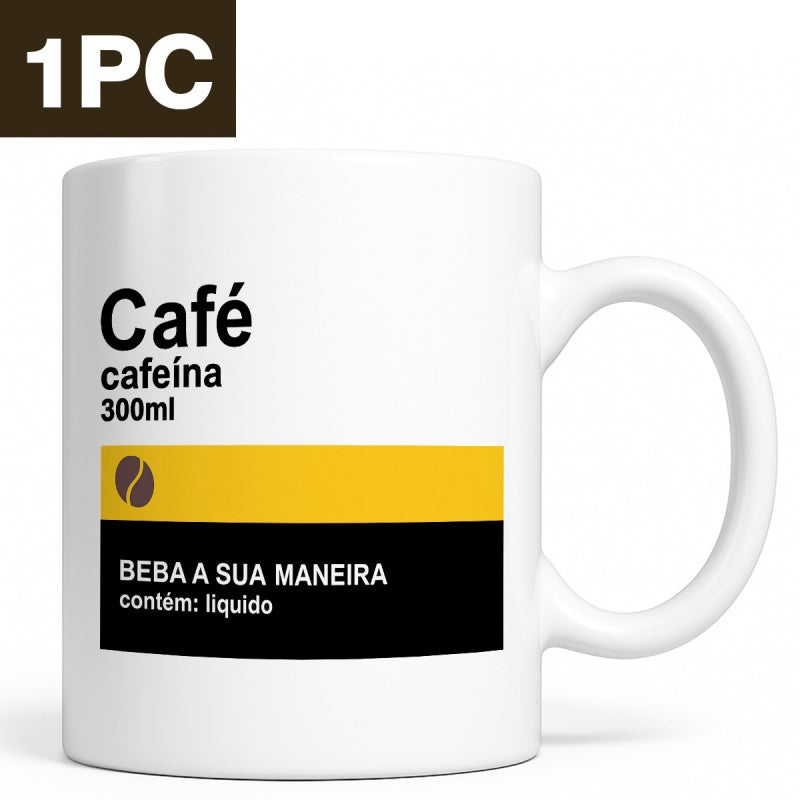 Tailorly White Ceramic 11 oz Mug - Minimalist Style Featuring A Coffee Bean Icon On Yellow Black Stripes Mug