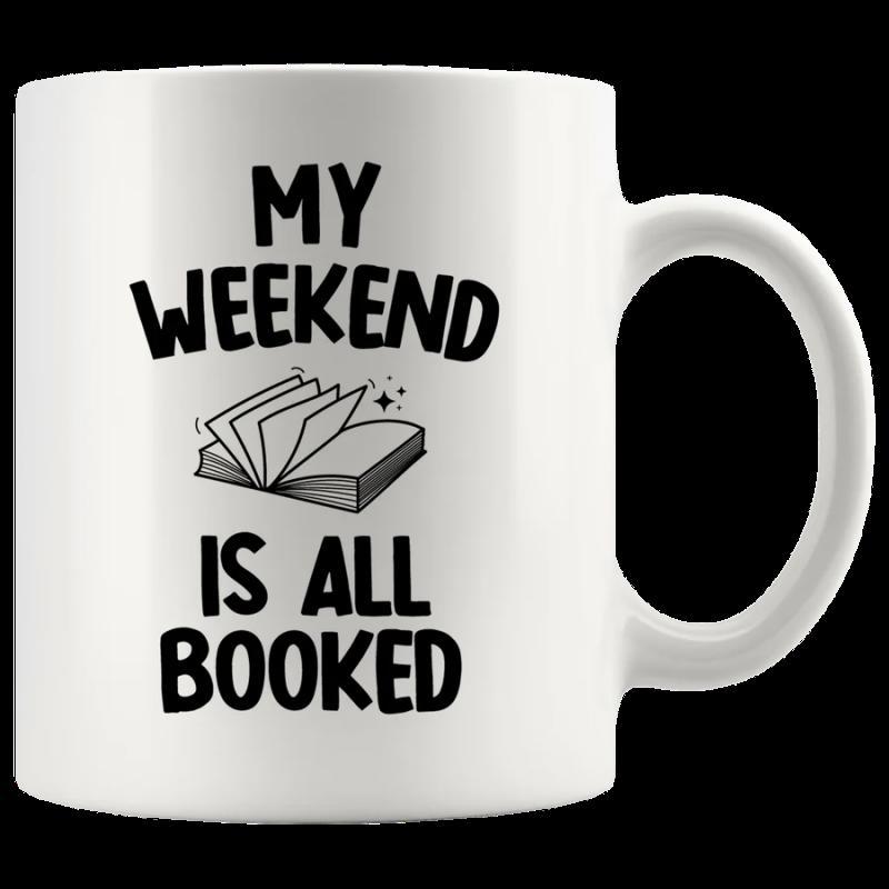 Tailorly White Ceramic 11 oz Mug - My Weekend Is All Booked Simple Minimalist Style Open Notebook With Turning White Pages Book