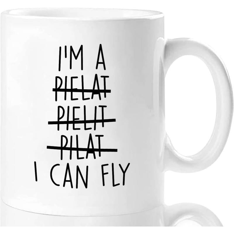Tailorly White Ceramic 11 oz Mug - Im A Pielat Pielit Pilat I Can Fly Minimalist Black Typography On Polished Surface Under Soft Bright Studio Lighting Mug
