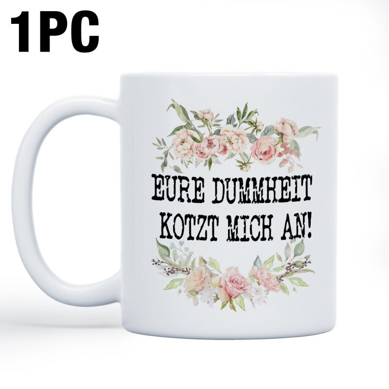 Tailorly White Ceramic 11 oz Mug - Elegant Watercolor Pink Roses Among Soft Green Leaves Floral Wreath