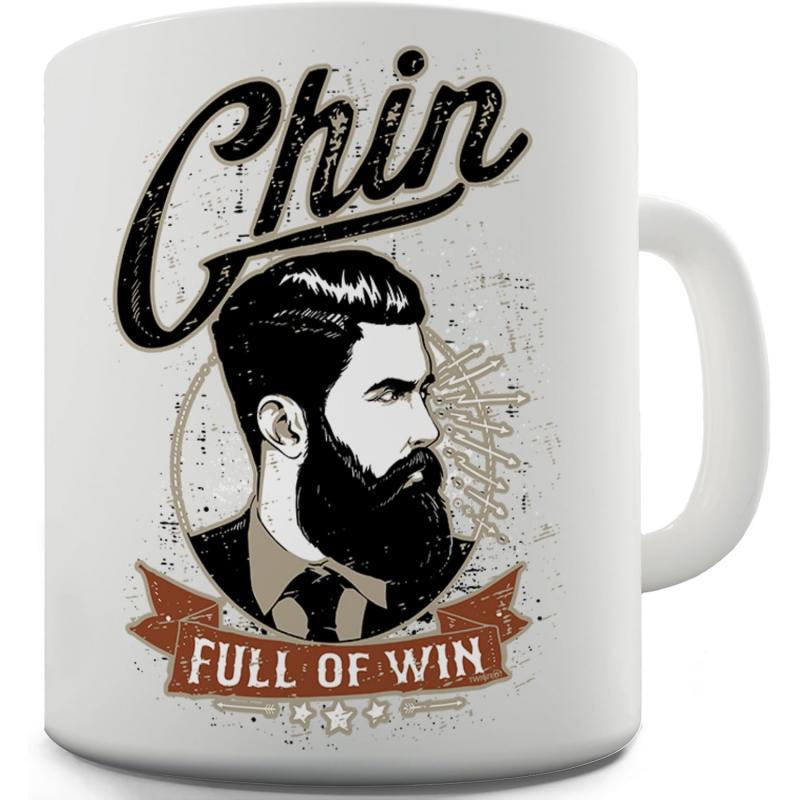 Tailorly White Ceramic 11 oz Mug - Chin Full Of Win Bearded Gentleman With Stylish Haircut Inside A Distressed Circular Frame Portrait