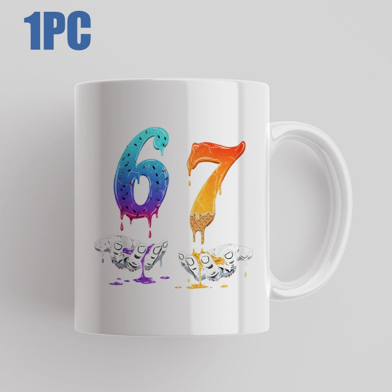 Tailorly White Ceramic 11 oz Mug - Colorful Melting Vibrant Paint Dripping From Artistic Stylized Skulls Graphic Number