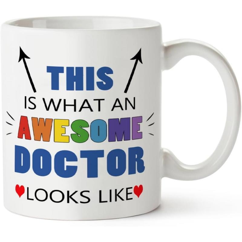 Tailorly White Ceramic 11 oz Mug - This Is What An Awesome Doctor Looks Like Minimalist Black Arrows With Small Red Hearts And Decorative Sidelong Lines Doctor