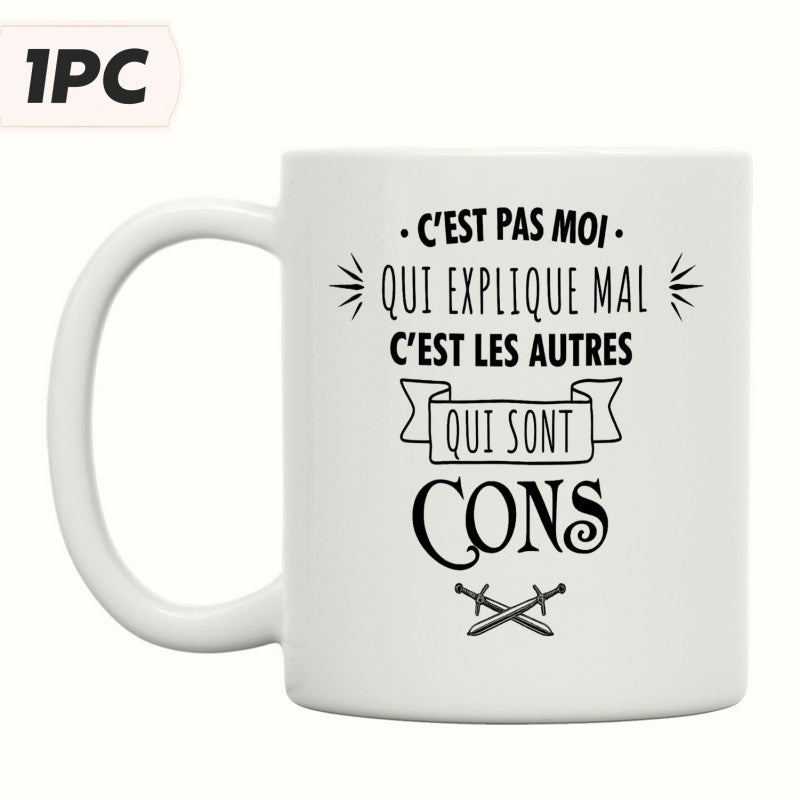 Tailorly White Ceramic 11 oz Mug - Minimalist White Ceramic Vessel Featuring Crossed Swords And Centered Typographic Text Mug
