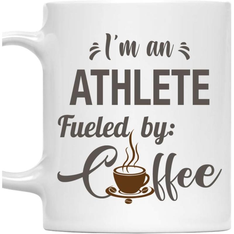 Tailorly White Ceramic 11 oz Mug - Im An Athlete Fueled By Coffee Minimalist Script Typography Featuring A Steaming Cup Of Rich Brown Mug