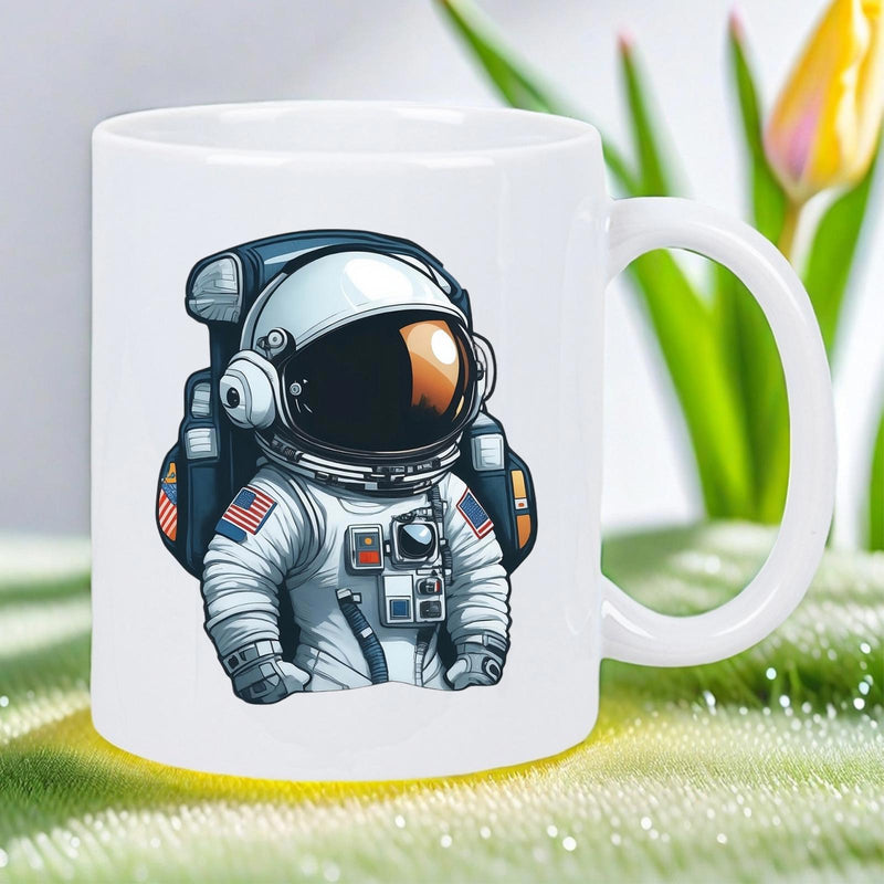Tailorly White Ceramic 11 oz Mug - Cute Stylized Character Exploring Space In A Detailed White Suit Astronaut