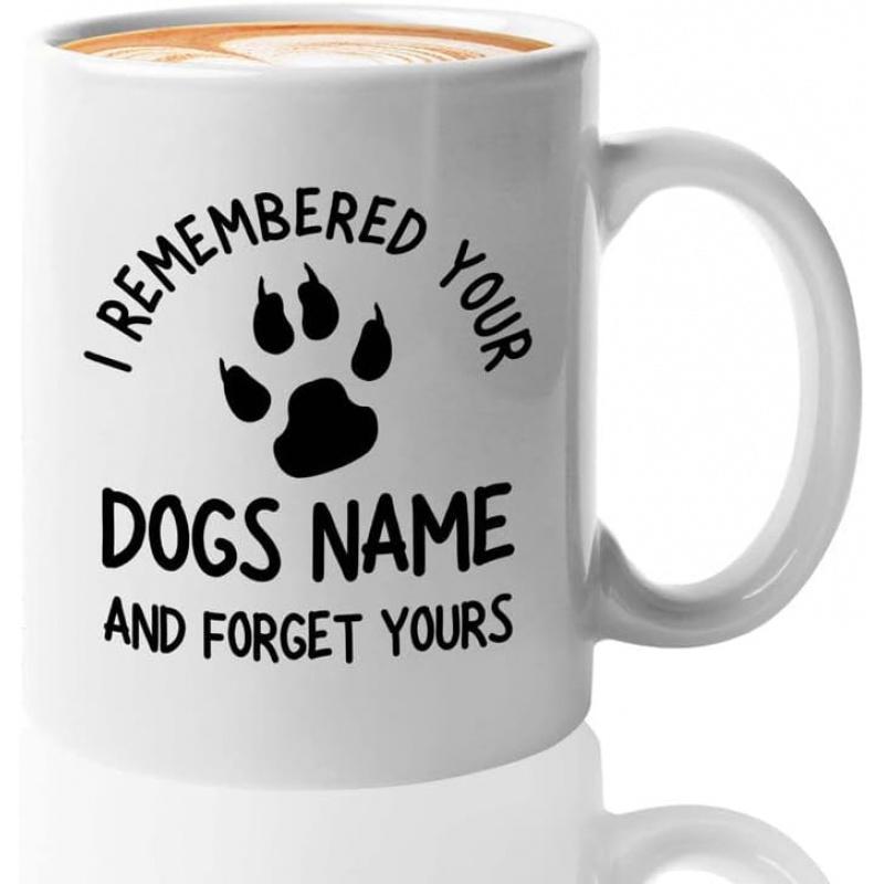 Tailorly White Ceramic 11 oz Mug - I Remembered Your Dogs Name And Forget Yours Minimalist Black Ink Silhouette Design On Smooth Ceramic Surface Paw