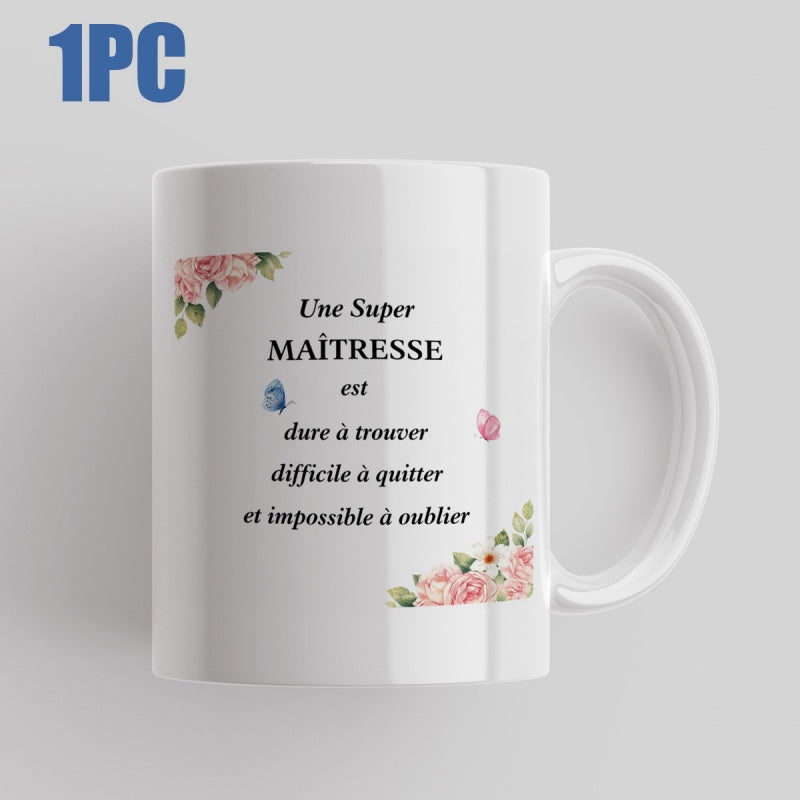Tailorly White Ceramic 11 oz Mug - Delicate Floral Corners With Butterflies And Ladybugs On White Surface Mug