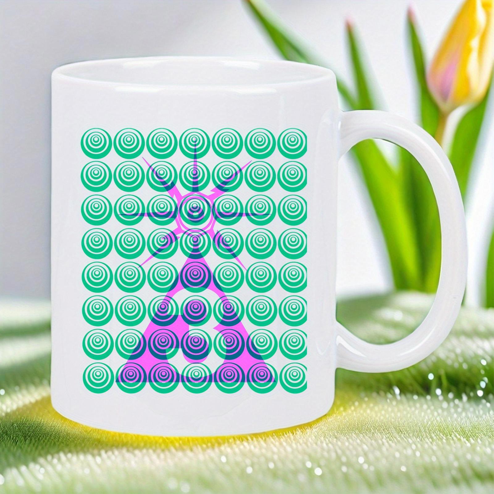 Tailorly White Ceramic 11 oz Mug - Abstract Teal Circles Arranged In Grid With Purple Geometric Center Pattern