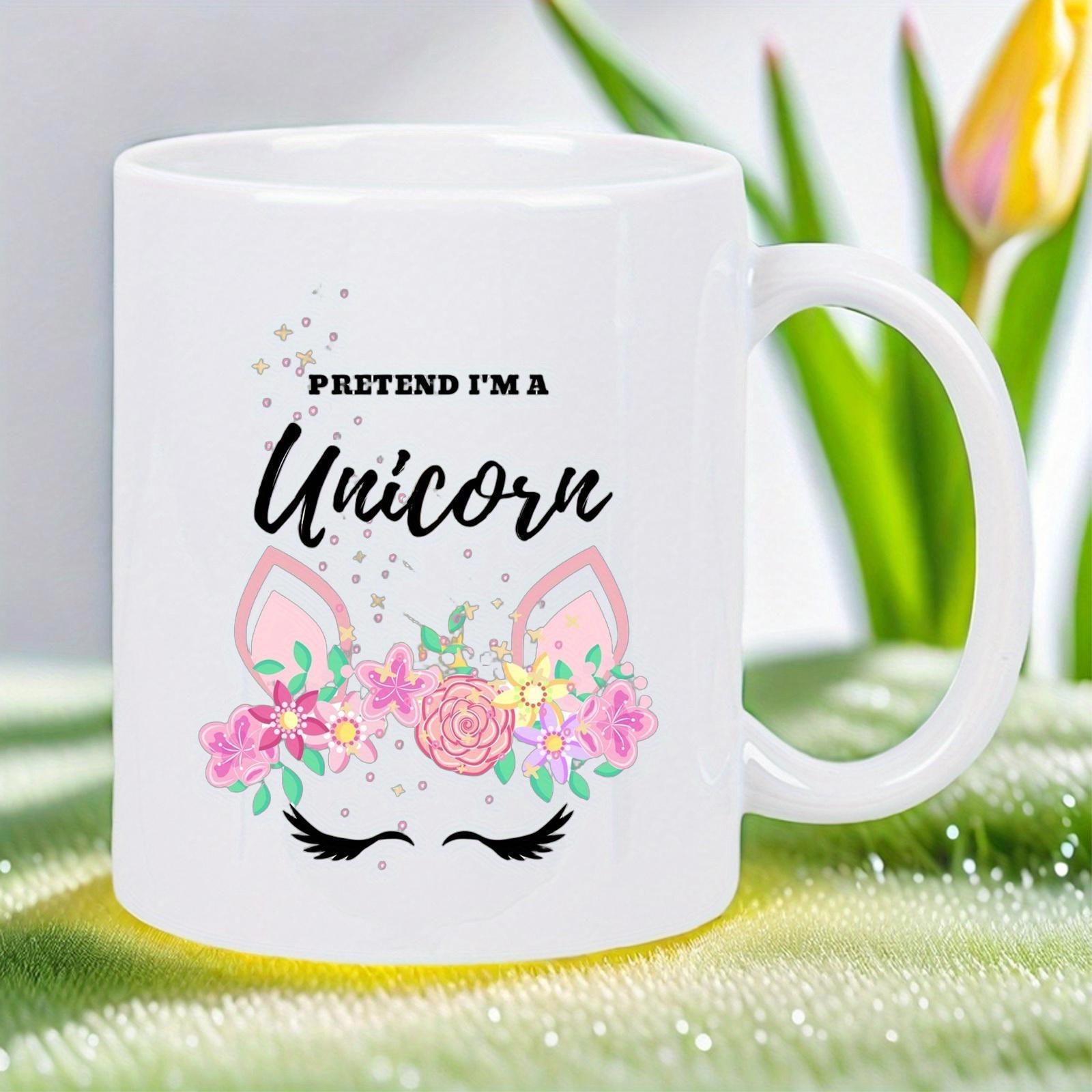 Tailorly White Ceramic 11 oz Mug - Pretend I'm A Unicorn Magical Floral Crown With Pink Ears And Elegant Eyelashes Among Sparkles Unicorn