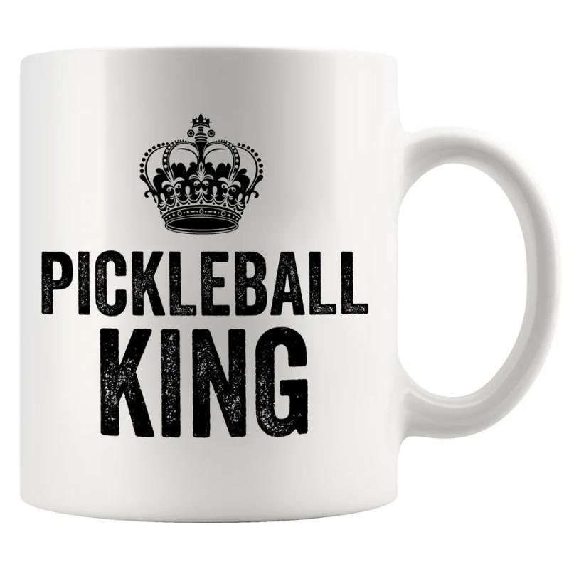Tailorly White Ceramic 11 oz Mug - Pickleball King Intricate Royal Black Symbol Floating Above Bold Distinctive Vintage Text Crown